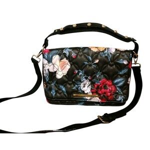 BETSEY JOHNSON Black Floral Studded Convertible Crossbody / Satchel Bag Handbag